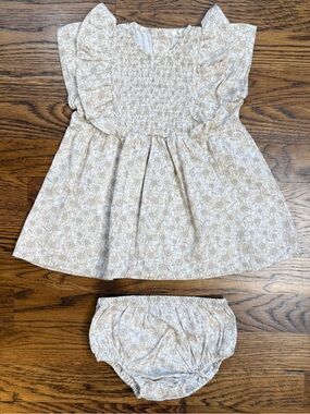 NORALEE Girls Light Floral Smocked Ruffle Dress & Bloomers 100% Cotton Size 12 M